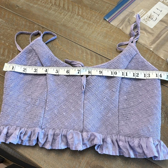 UO Janae Ruffle Lavender Cami Dot Embroidered Smocked Top - Picture 9 of 10